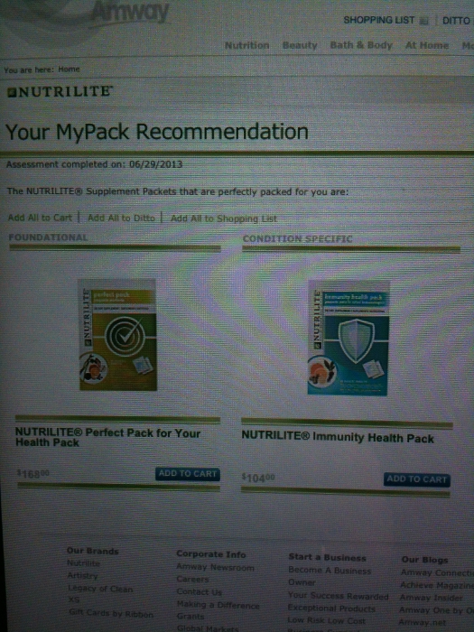 Nutrilite MyPack Recommendation