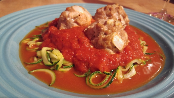 Zoodles and meatballs